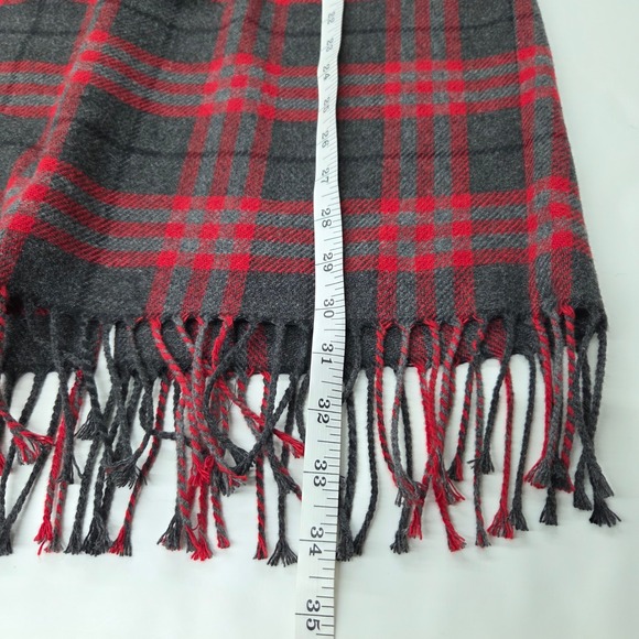 Vintage Tartan Plaid Wool Fringe Blanket Skirt Red Gray Blend Women's 12P Lined - Picture 7 of 8